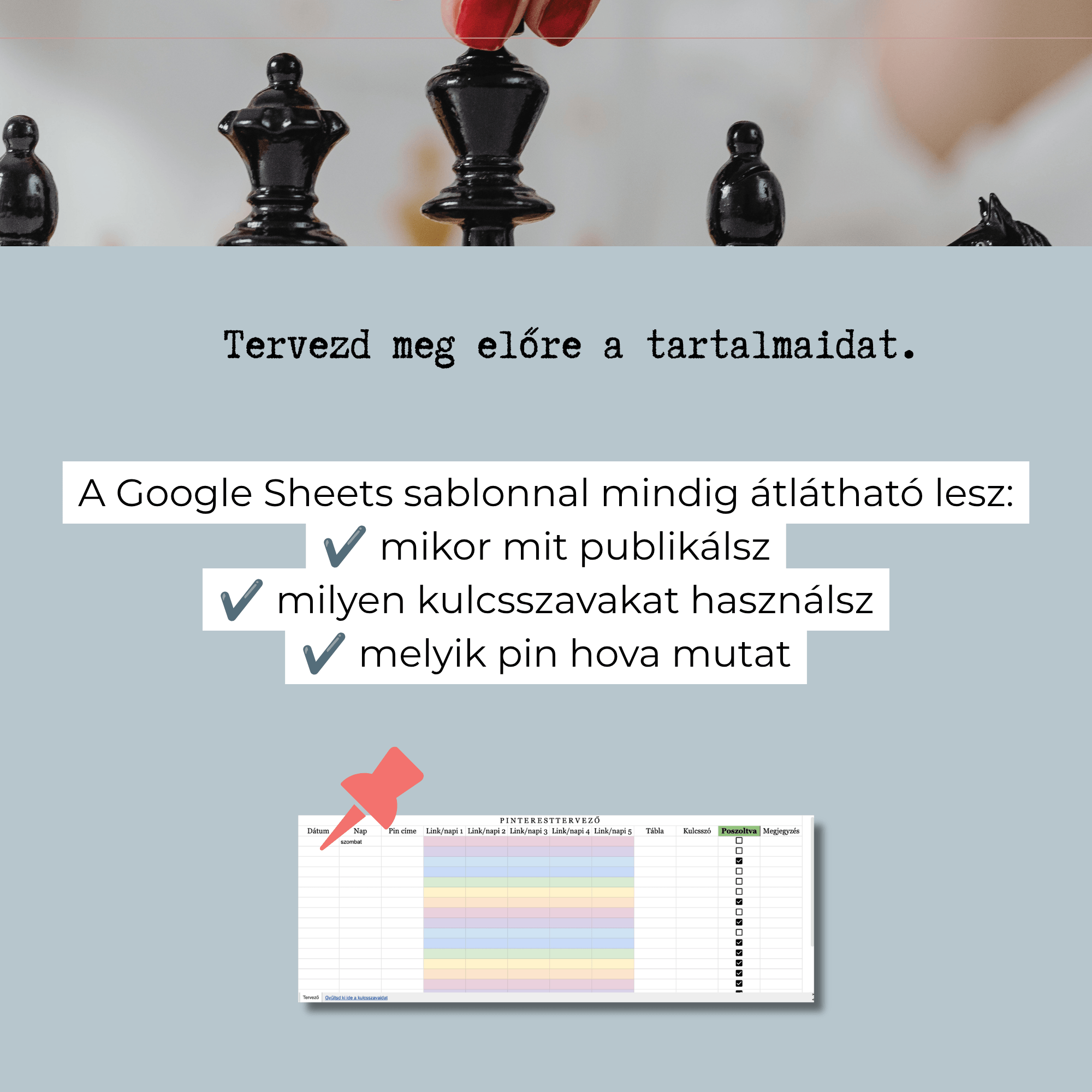 Pinterest tartalomtervező Google Sheets sablon